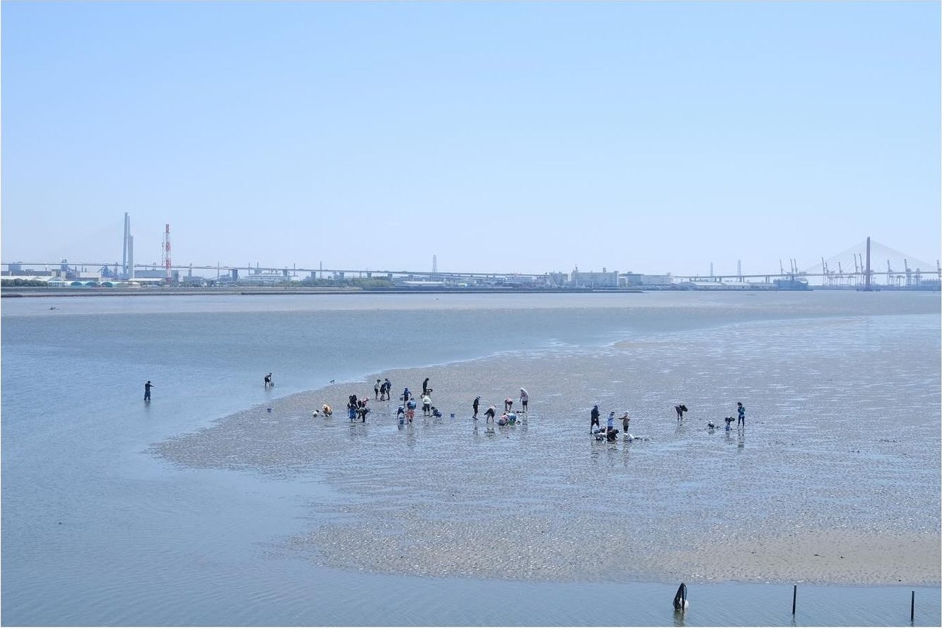 The Fujimae Tidal Flat at low tide, with people