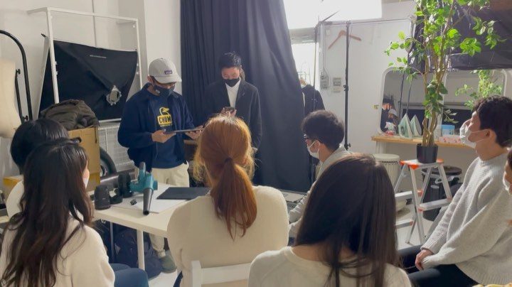 The production team preparing to shoot