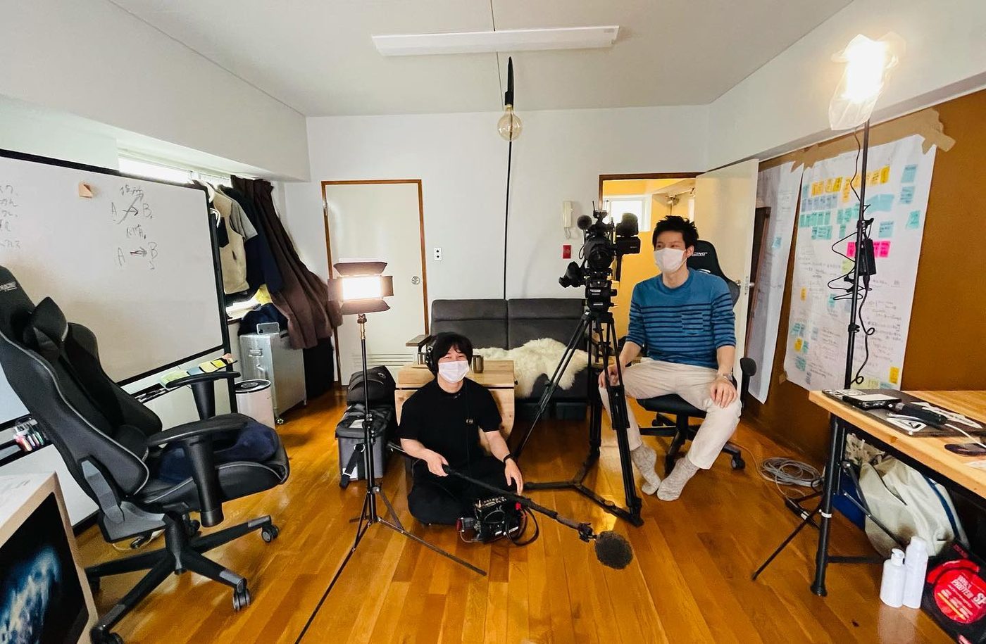 A set with lights and cameras