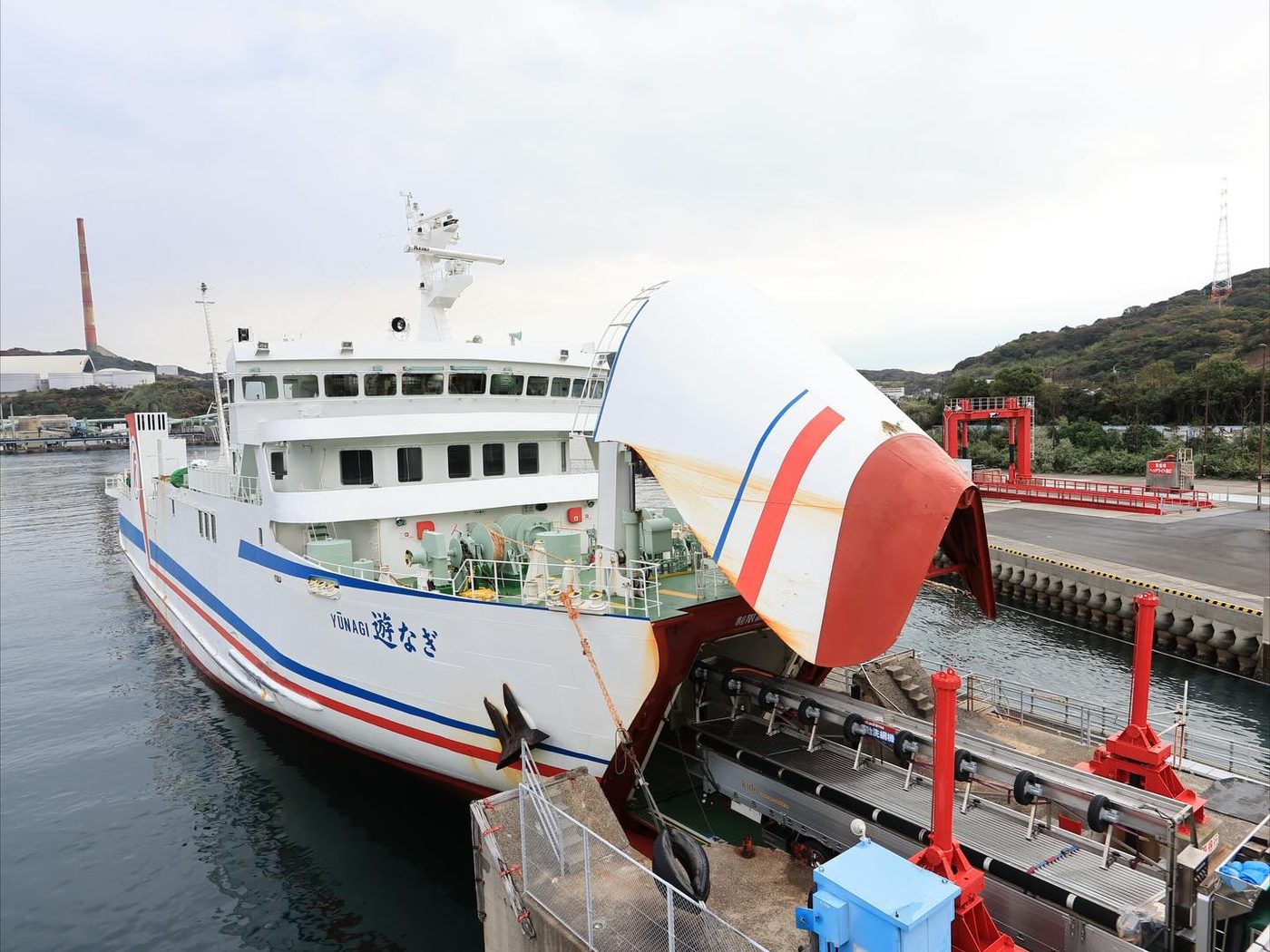 A ferry moored in the harbor