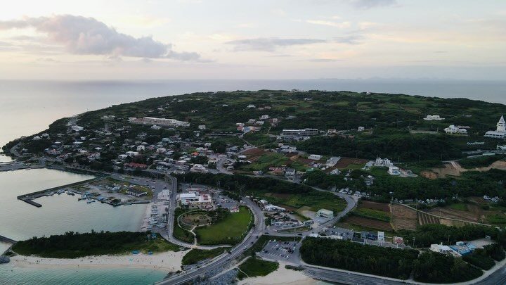 An island and the sea of Okinawa, seen from above